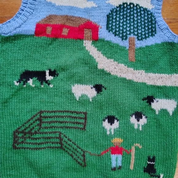 90s Vintage Handmade Wool Sleeveless Sweater Vest Garden Farm Handknit Medium - Picture 3 of 7